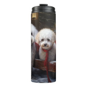 Bichon Frise Schneeschlitten Weihnachtsdekoration Thermosbecher