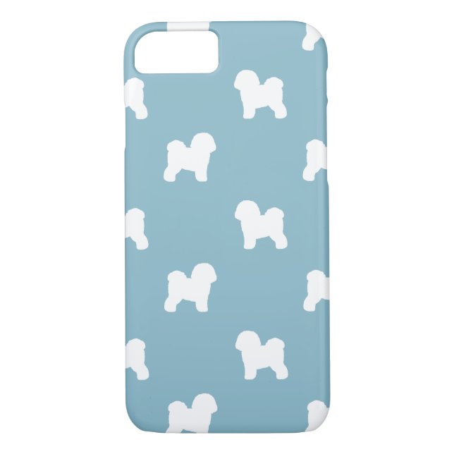 Bichon Frise Silhouette-Muster-Blau Case-Mate iPhone Hülle (Rückseite)