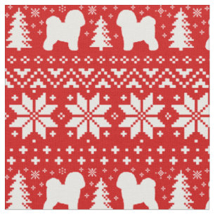 Bichon Frise Silhouette-Weihnachtsmuster-Rot Stoff