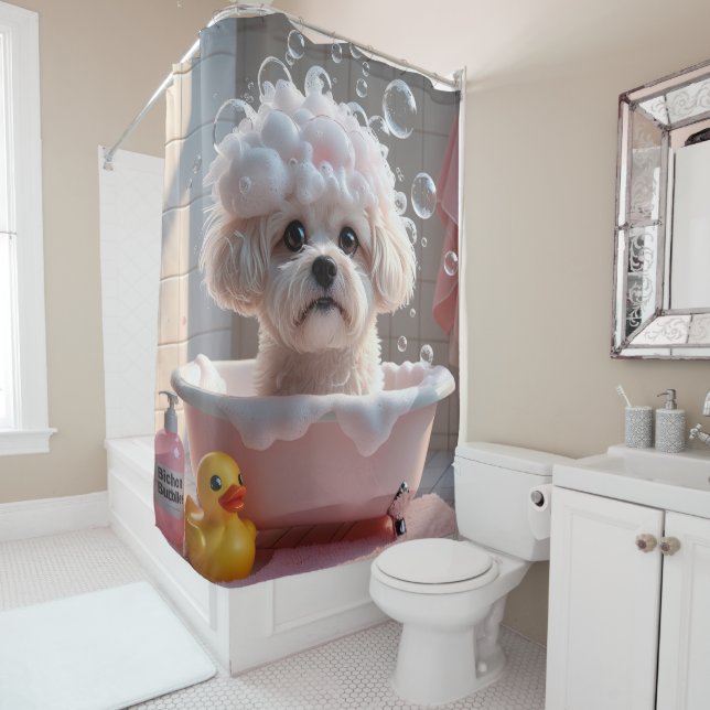 Bichon Frise Sloppy Sleepy Niedlich Funny Duschvorhang (Beispiel)