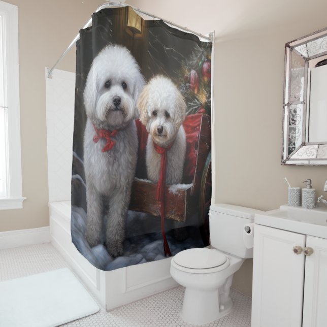 Bichon Frise Snowy Sleigh Weihnachtsdekor Duschvorhang (Beispiel)