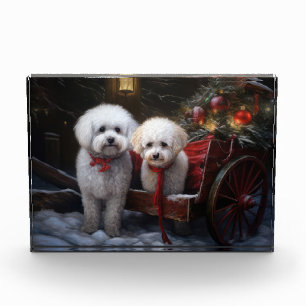 Bichon Frise Snowy Sleigh Weihnachtsdekor Fotoblock