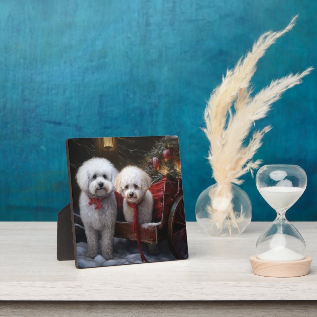 Bichon Frise Snowy Sleigh Weihnachtsdekor Fotoplatte (InSitu)