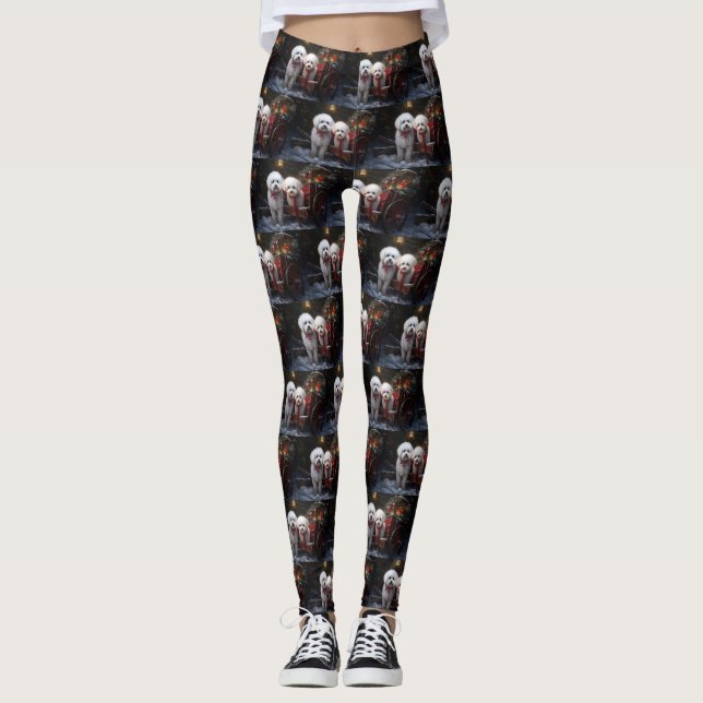 Bichon Frise Snowy Sleigh Weihnachtsdekor Leggings (Vorderseite)