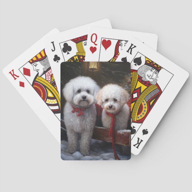 Bichon Frise Snowy Sleigh Weihnachtsdekor Spielkarten (Rückseite)