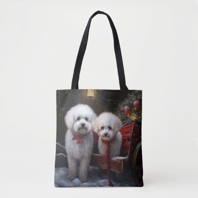 Bichon Frise Snowy Sleigh Weihnachtsdekor Tasche (Vorderseite)
