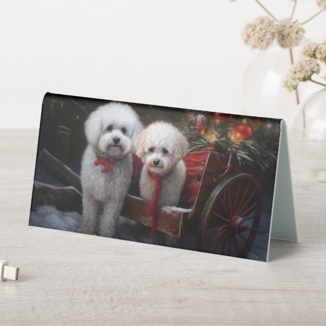 Bichon Frise Snowy Sleigh Weihnachtsdekor Tischaufsteller (In Situ (Tisch))