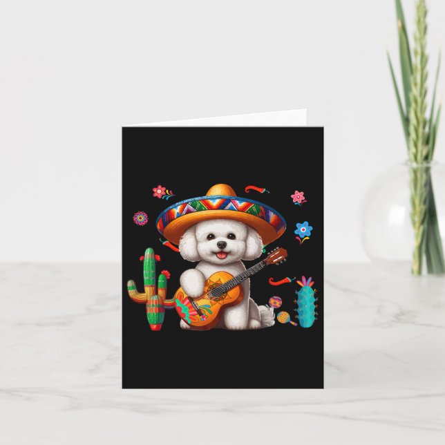 Bichon Frise Sombrero Mexican Guitar Cinco De Mayo Karte (Vorderseite)