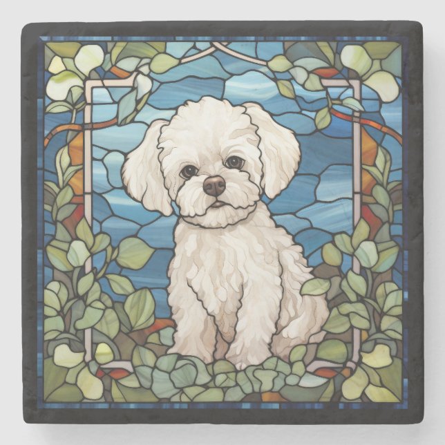 Bichon Frise Steinuntersetzer (Vorderseite)