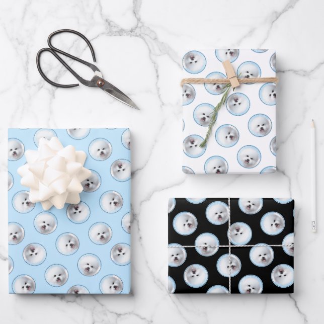 Bichon Frise Tenerife Malerei White Niedlich Dog A Geschenkpapier Set (Vorderseite)