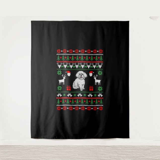 Bichon Frise Ugly Christmas Sweater Wandteppich (Vorderseite)