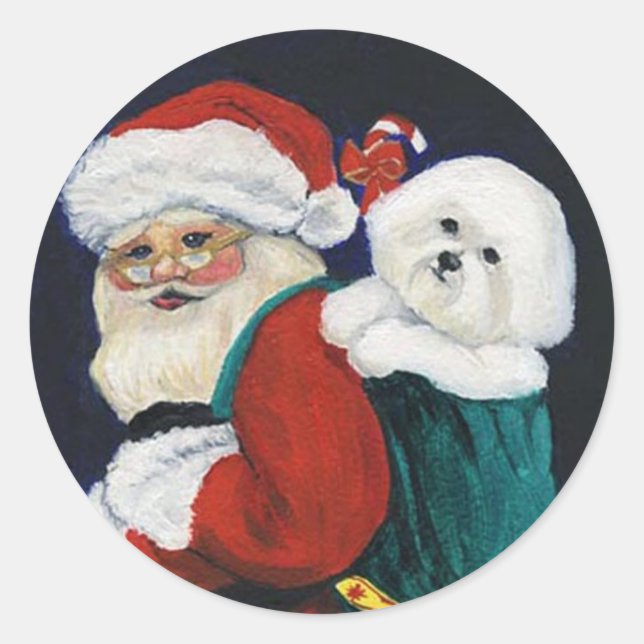 Bichon Frise und Weihnachtsmann-Kunst-Aufkleber Runder Aufkleber (Vorderseite)