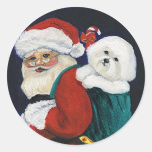 Bichon Frise und Weihnachtsmann-Kunst-Aufkleber Runder Aufkleber