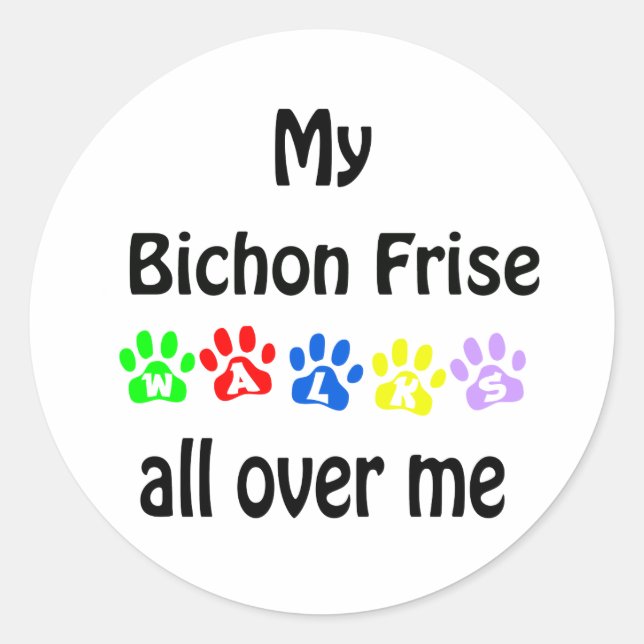 Bichon Frise Walks Design Runder Aufkleber (Vorderseite)