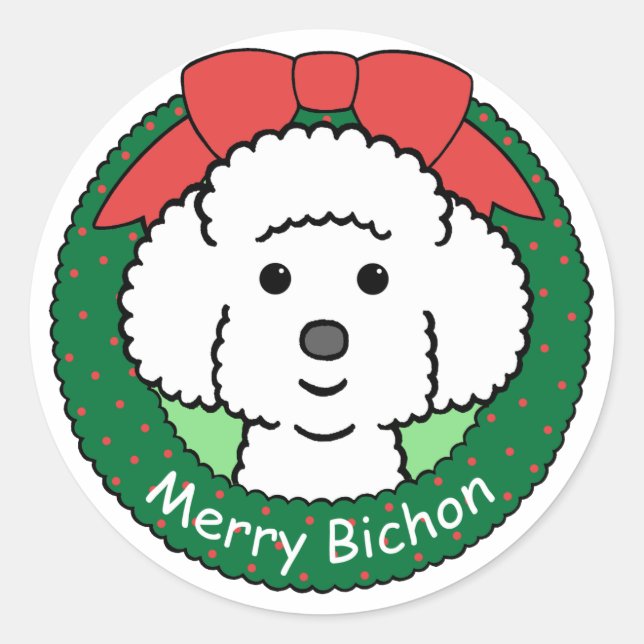 Bichon Frise Weihnachten Runder Aufkleber (Vorderseite)