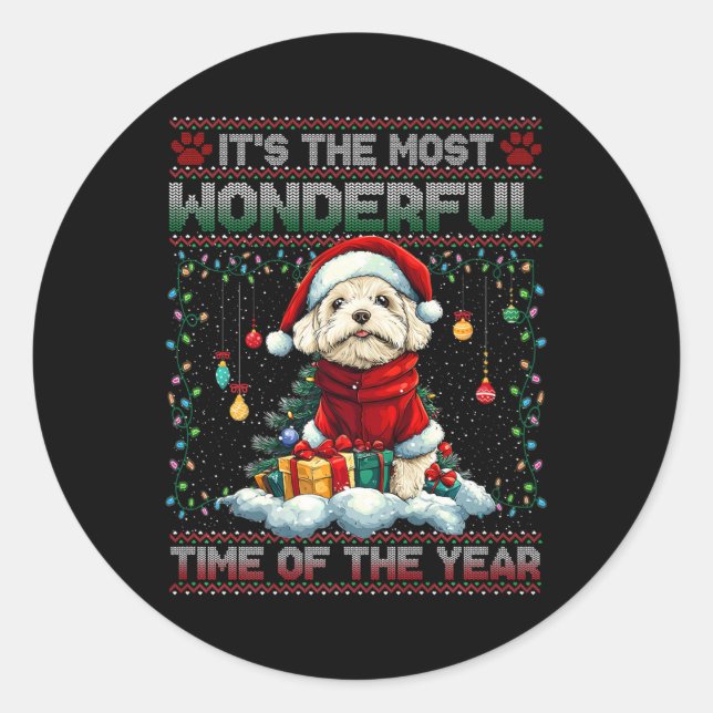 Bichon Frise Weihnachtsbaumdekorationen Hund Lover Runder Aufkleber (Vorderseite)