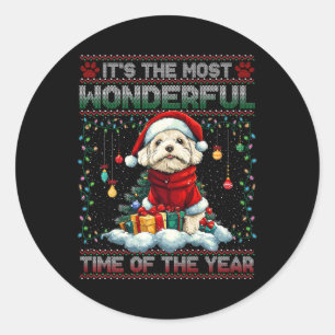 Bichon Frise Weihnachtsbaumdekorationen Hund Lover Runder Aufkleber