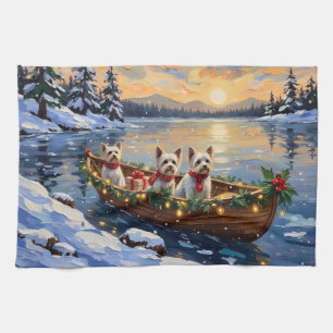Bichon Frise Weihnachtsboot Urlaub Geschirrtuch
