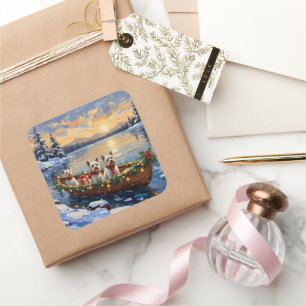 Bichon Frise Weihnachtsboot Urlaub Quadratischer Aufkleber