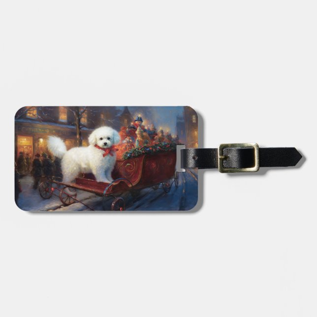 Bichon Frise Weihnachtsfeier Gepäckanhänger (Vorderseite horizontal)
