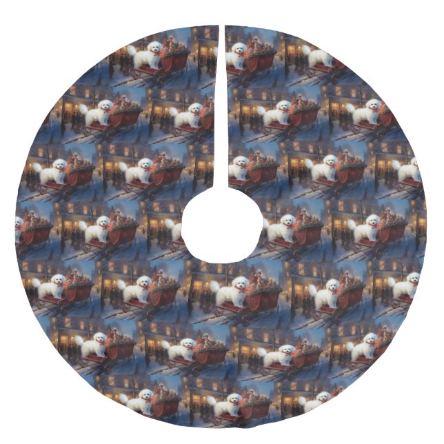 Bichon Frise Weihnachtsfeier Polyester Weihnachtsbaumdecke (Vorderseite)