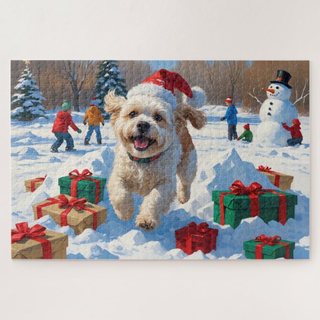 Bichon Frise Weihnachtsfest Schneeszene (Horizontal)