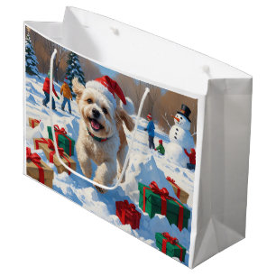 Bichon Frise Weihnachtsfestliche Schneeszene Große Geschenktüte