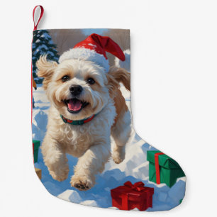 Bichon Frise Weihnachtsfestliche Schneeszene Kleiner Weihnachtsstrumpf