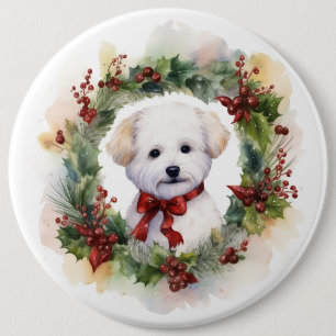 Bichon Frise Weihnachtskranz Festlicher Hund Button