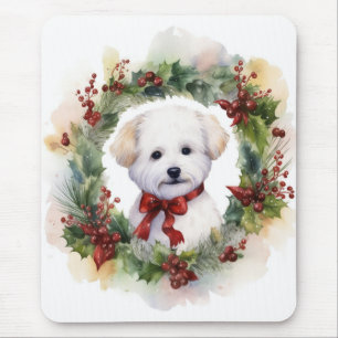 Bichon Frise Weihnachtskranz Festlicher Hund Mousepad