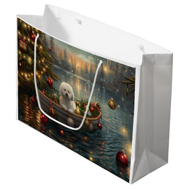Bichon Frise Weihnachtsreise Große Geschenktüte (Vorderseite Schrägansicht)