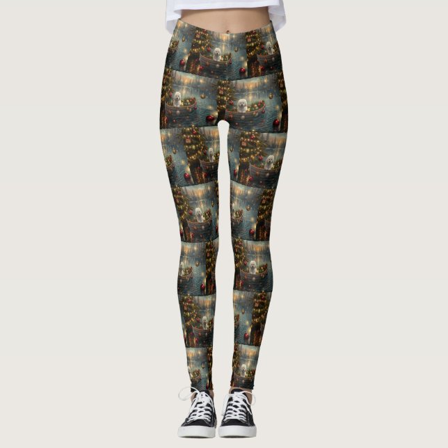 Bichon Frise Weihnachtsreise Leggings (Vorderseite)