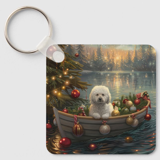 Bichon Frise Weihnachtsreise Schlüsselanhänger (Vorderseite)