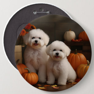 Bichon Frise Welpe Herbstfreude Kürbis Button