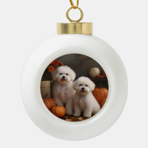 Bichon Frise Welpe Herbstvergnügen Kürbis Keramik Kugel-Ornament