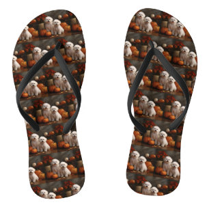 Bichon Frise Welppy Autumn Delight Pumpkin Flip Flops