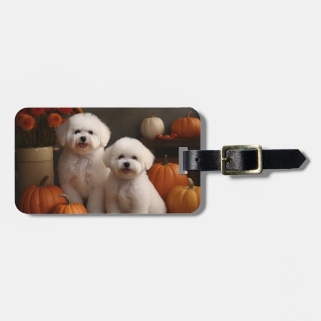Bichon Frise Welppy Autumn Delight Pumpkin Gepäckanhänger (Vorderseite horizontal)