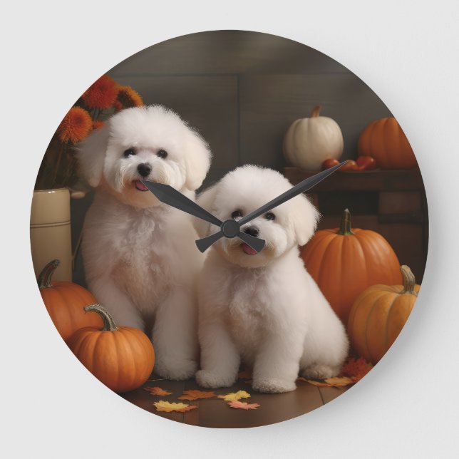 Bichon Frise Welppy Autumn Delight Pumpkin Große Wanduhr (Vorderseite)