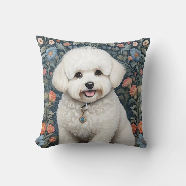 Bichon Frisé William Morris Inspirierte Floral Kissen (Vorderseite)