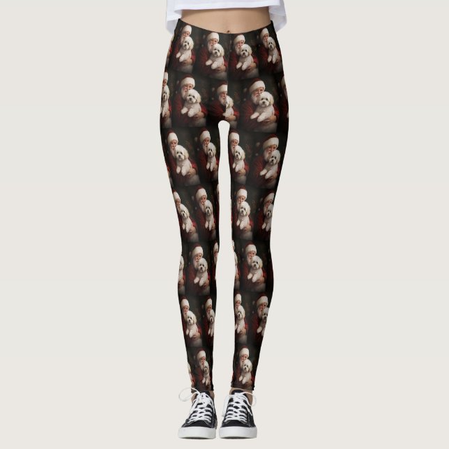 Bichon Frise with Santa Claus Festive Christmas  Leggings (Vorderseite)