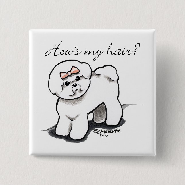 Bichon Frise zeigt mir mein Haar Button (Vorderseite)