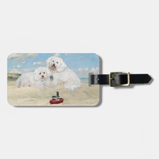 Bichons am Strand Gepäckanhänger (Vorderseite horizontal)
