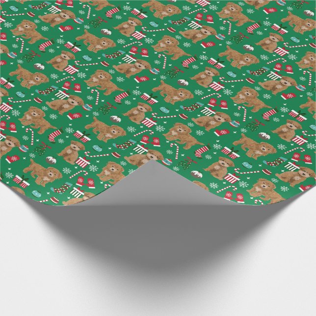 Bichpoo-Hundeschlitten Geschenkpapier (Ecke)