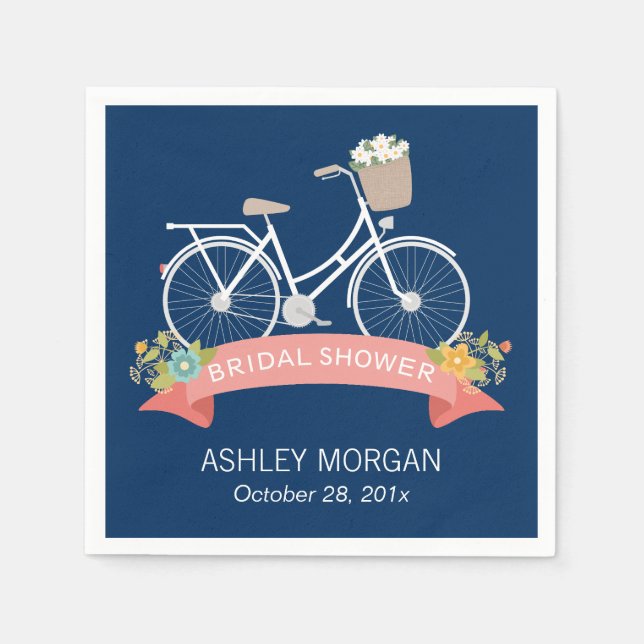 Bicycle Brautparty Navy Blue Coral Ribbon Serviette (Vorderseite)