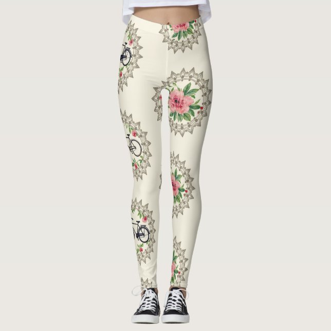 Bicycle Floral Mandalas Seamless Pattern Leggings (Vorderseite)