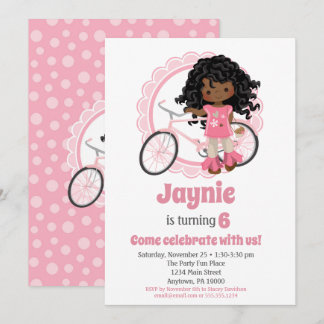 Bicycle Girl Birthday Einladung Afrikanischer Amer