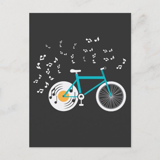 Bicycle Vinyl Record Player Bike Musiknoten Postkarte (Vorderseite)