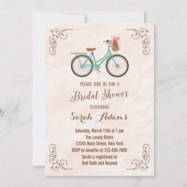 Bicycle Watercolor Invitation de douche nuptiale (Devant)