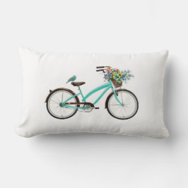 Bicycle With Bird and Flower Basket Turquoise Blue Lendenkissen