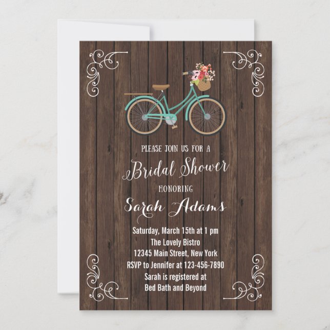 Bicycle Wood Bridal Dusche Einladung (Vorderseite)